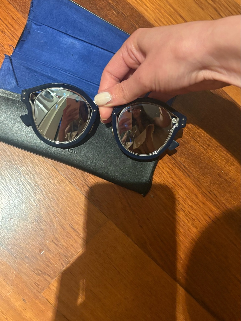 Dior Navy Round Sunglasses with Silver Reflective Lenses
